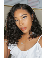 Bleached knots Messy Wave Lob Virgin Brazilian Hair Lace Front Wig [CBW20]