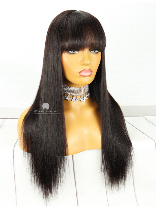 Natural Color Straight Hair With Bangs Indian Hair Laxce  Wig[MS74]
