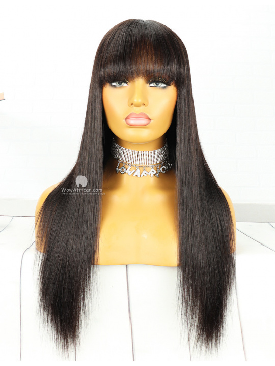 Natural Color Straight Hair With Bangs Indian Hair Laxce  Wig[MS74]