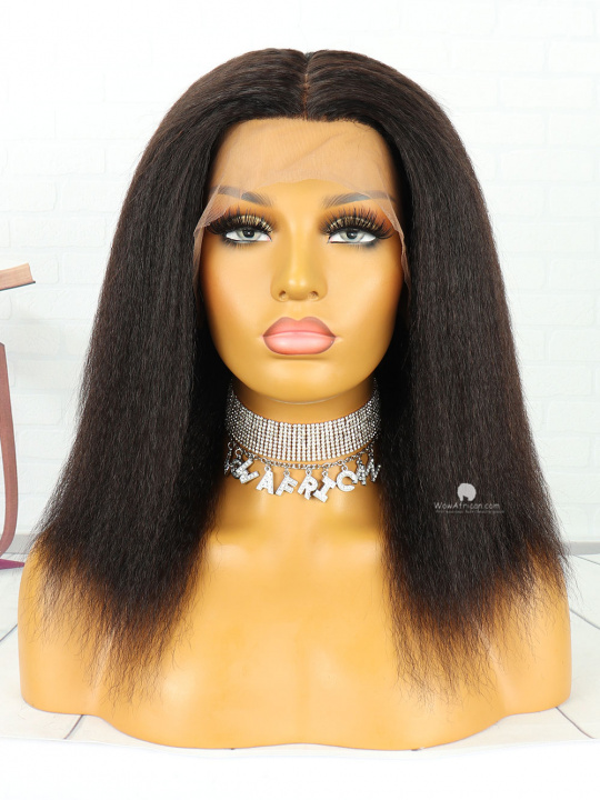 12in Natural Color Italian Yaki Indian Hair 360 With Silk Top Front Lace  Wigs [MS78]