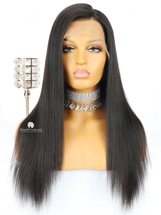 Natural Color Yaki Straight Brazilian Virgin Hair Glueless Full Lace Wigs [GFL07]