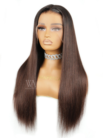 Natural Ombre Dark Brown Yaki Straight HD Lace Indian Hair 360 Lace Wig [TLW18]