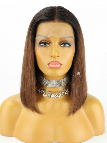 12in Ombre Brown Yaki Straight Bob Indian Hair Front Lace Wig [FS02]