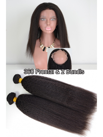 360 Lace Frontal with 2pcs Weaves Virgin Brazilian Hair Italian Yaki [WB266]