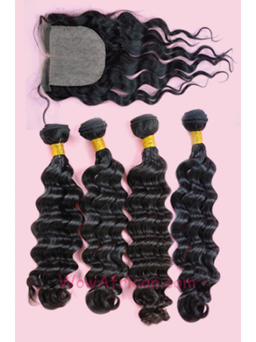 Brazilian Wave Brazilian Virgin Hair 4X4inches Middle Part Silk Base Closure with 4pcs Weaves[WB50]