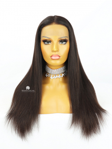 18in Natural Color Yaki Straight Brazilian Hair Lace Front Wigs [FS07]