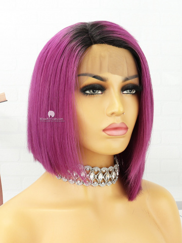 12in Ombre Purple Straight Bob Lace Front Lace Wigs Brazilian Hair [MS175]