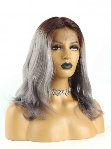 12in Ombre Gray Wave Lace Front Lace Wigs Brazilian Hair [FS46]