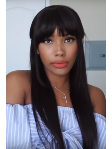 Neat Bang Black Straight Virgin Hair Lace Front Wigs[Bryana013]