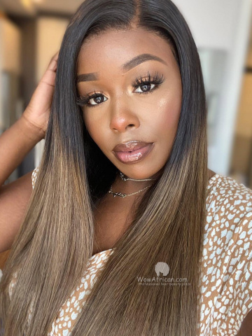 Kim Ombre Brown Human Hair Lace Front Wig [CLW63]