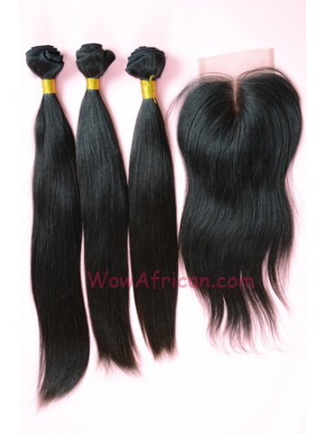 Silky Straight Brazilian Virgin Hair 3.5X4inches Middle Part Closure with 3pcs Weaves[WB11]