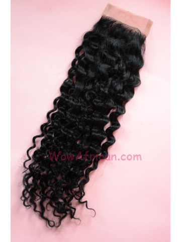 #1Jet Black Water Wave Indian Remy Hair Silk Base Closure 4x4inches [SC04]
