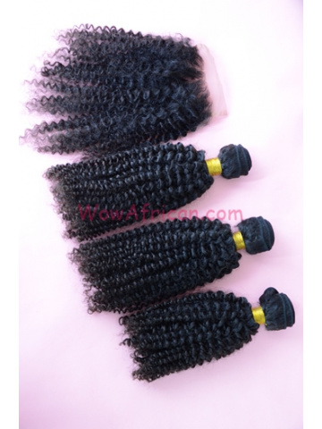 Peruvian Curl Brazilian Virgin Hair 3.5X4inches Middle Part Closure with 3pcs Weaves[WB23]