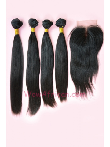 Silky Straight Brazilian Virgin Hair 3.5X4inches Middle Part Closure with 4pcs Weaves[WB34]