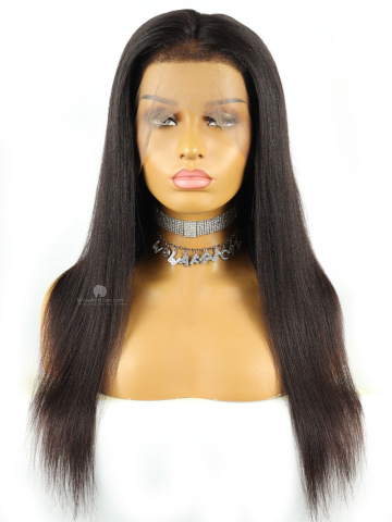 360 Lace Wig Yaki Straight With 4c Curly Edges Brazilian Virgin Hair [WCS43]