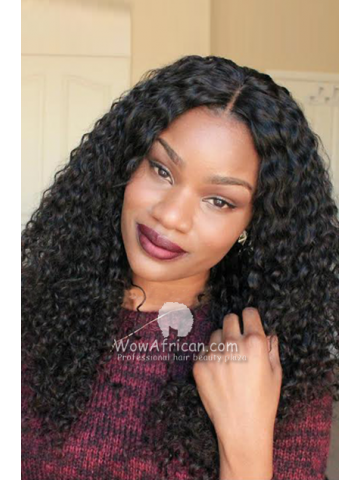 Natural Curly Virgin Brazilian Hair 18in cap7 Glueless Lace Front Wig