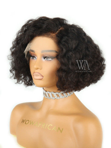 Fluffy curly Kinky Straight Textured HD Lace Front Glueless Bob Wig [GBW08]