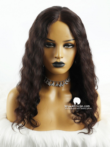 16in Natural Color Full Side Bang Wavy Brazilian Hair Lace Wigs [FS03]