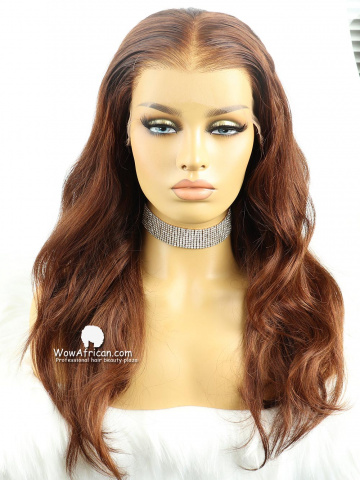 22in 150% Density 13X6in Brown Wavy HD Lace Human Virgin Wig [FS24]
