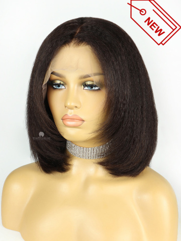 Kinky Straight BOB With Layers Indian Hair HD Lace Front Wig [CBW58]