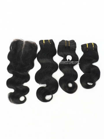 #1 Jet Black Body Wave Indian Hair Closure With 3pcs Weaves[CS38]
