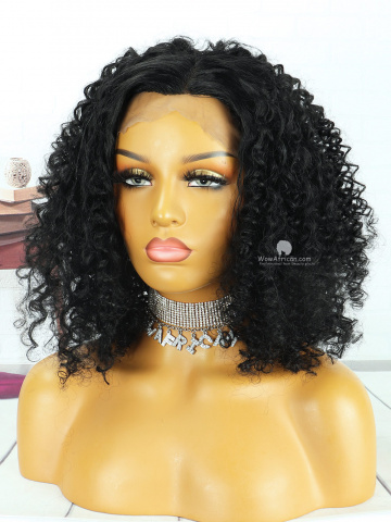 18in #1 Jet Black Color Curly Indian Hair Full Lace Wig[FS131]