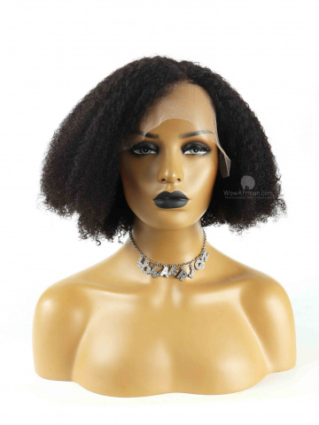 12in Natural Color Kinky Curly Indian Hair Lace Front Wig[FS56]