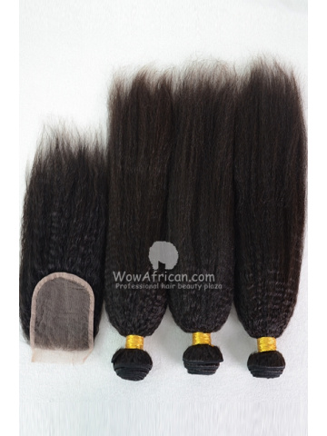 Virgin Brazilian Hair Italian Yaki Hair Weave 3pcs Bundles with A Lace Closure[WB232]