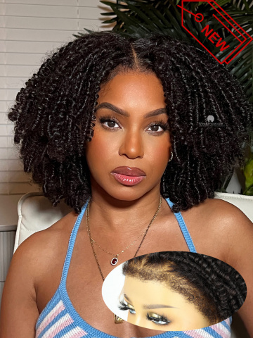 13X6in 2In1 Tight Twisted Curly HD Lace Human Virgin Wig with Curly Edges [HW18]