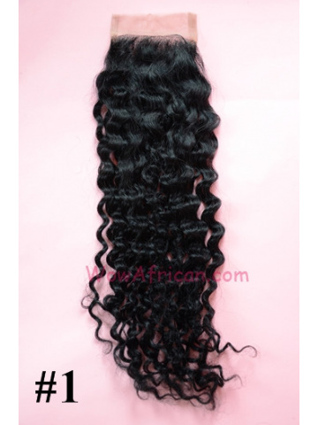 #1Jet Black Water Wave Indian Remy Hair Lace Closure 4x4inches [LC17]