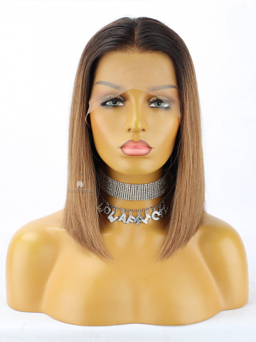 Ombre Brown Straight Bob Indian Hair Lace Front Wig [CBW48]