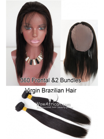 360 Lace Frontal with 2pcs Weaves Virgin Brazilian Hair Silky Straight [WB267]