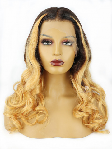 Ombre Blonde 360 Lace Wig Wavy Brazilian Virgin Hair [Carmel]