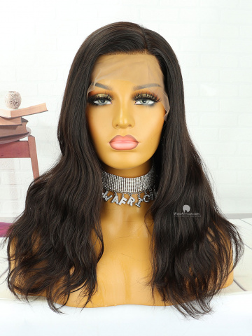 16in Natural Color Dark Brown Wavy Brazilian Virgin Hair Full Lace Wig [MS201]